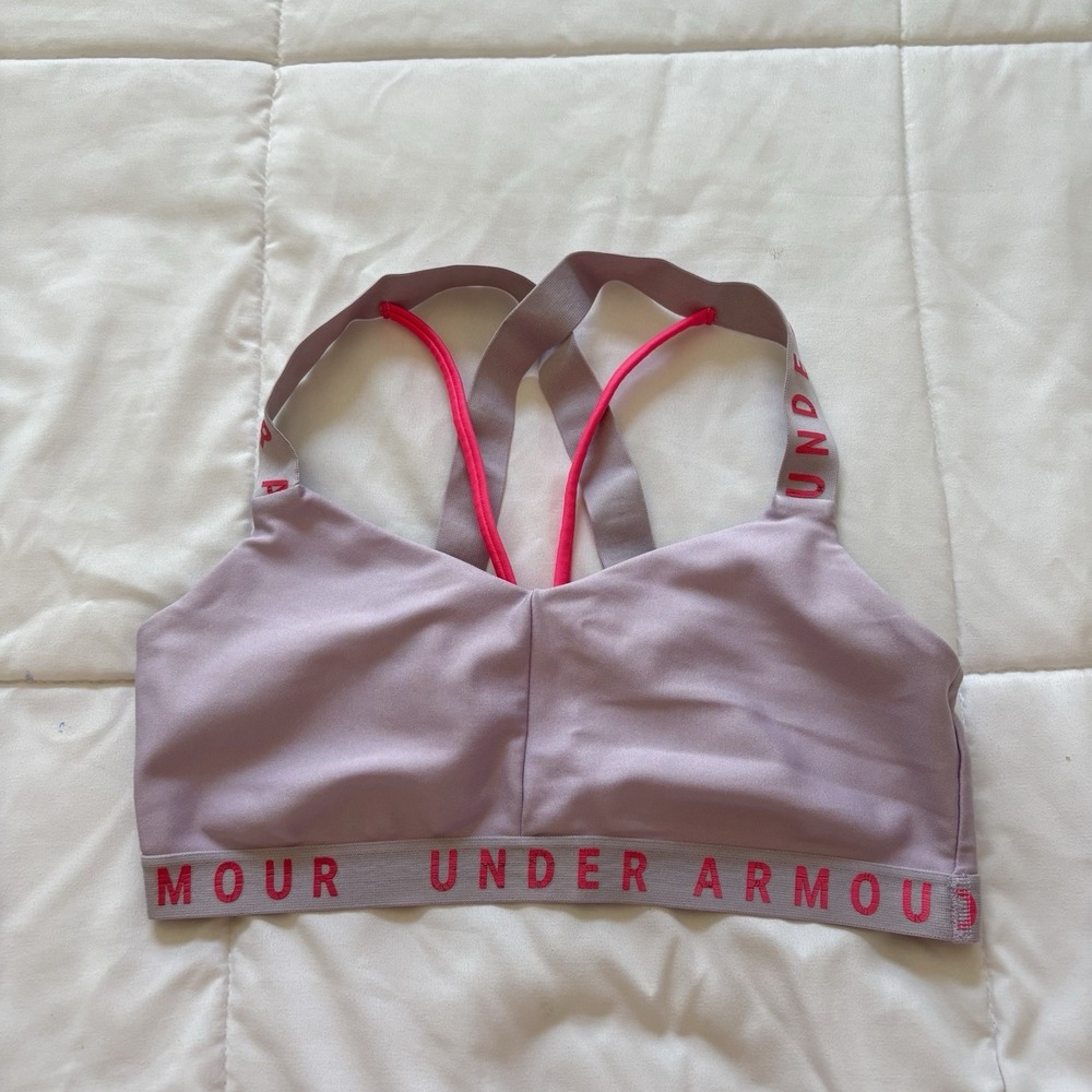Under Armour Racerback Pull Over Sports Bra Pink Activewear Outdoor Unpadded